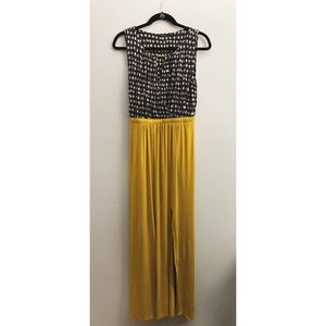 THML Navy Blue and Mustard Yellow Maxi Dress w. Side Slit